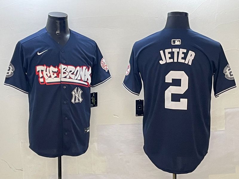 Men New York Yankees #2 Jeter Drak Blue four generations Joint Name 2025 Nike MLB Jersey style 7->new york yankees->MLB Jersey